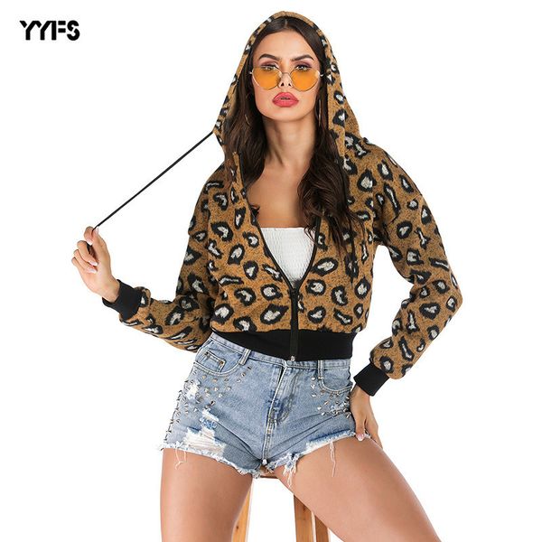 

womens designer season leopard print jacket casual hooded whvr, Black;brown