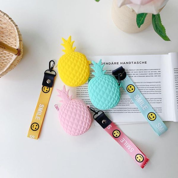 

funny fruit pineapple storage coin purse soft silica gel square small bag girls cute cartoon coin wallet earphone money pocket, White