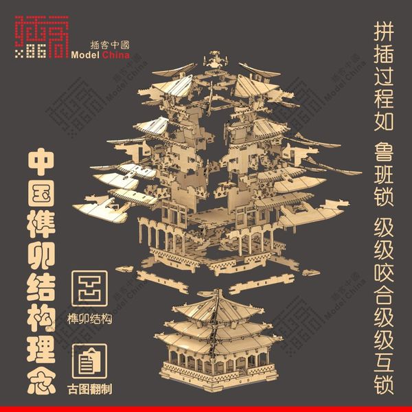 

diy wooden building assemble model chinese ancient architecture handmade diy mortise and tenon structure wan chun ting other golf products