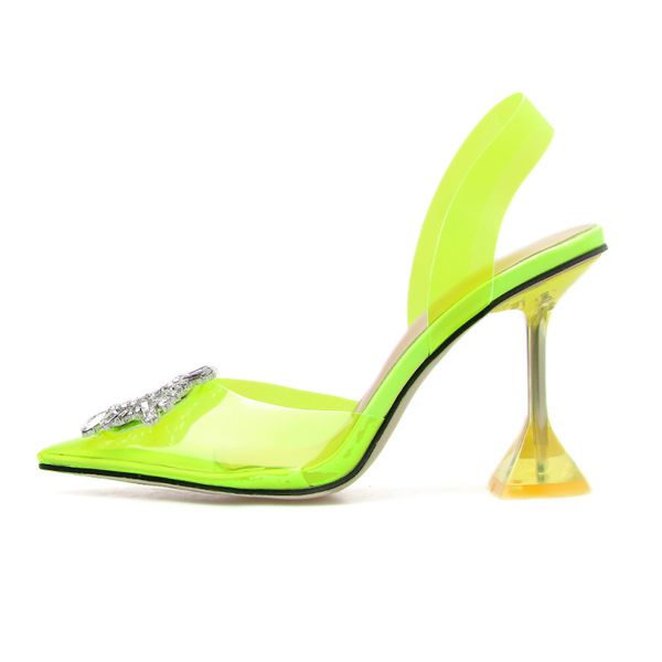 

2020 women 10cm high heels strap sandals summer strange heels neon yellow pumps female transparent crystal shoes, Black