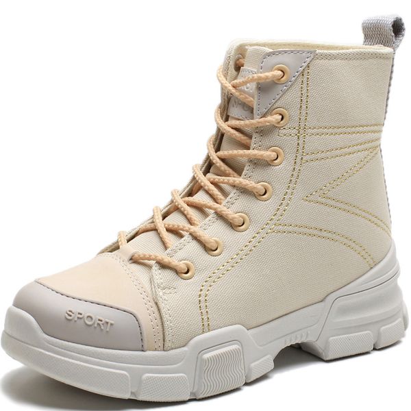 

spring autumn new korean fashion british style breathable thick bottom high-canvas women's white motorcycle boots non-slip, Black