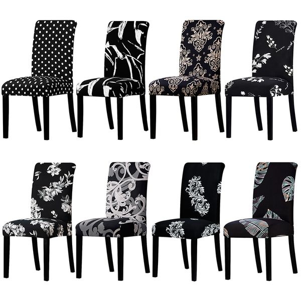

all black flower printed chair cover washable removable big elastic seat covers slipcovers stretch for banquet l arm wedding