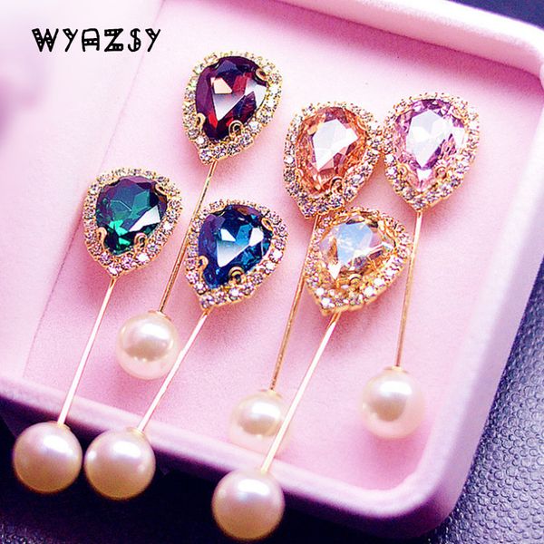 

fashion flowers brooches new long crystal needle water drop pin female personality elegant brooch cardigan accessories, Gray
