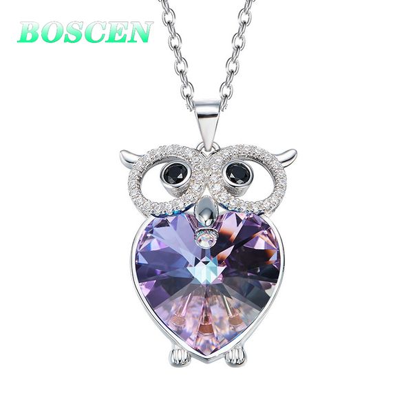 

boscen pendant necklace for women girl birthday valentines gift owl 2019 embellished with crystals from swarovski colorful, Silver