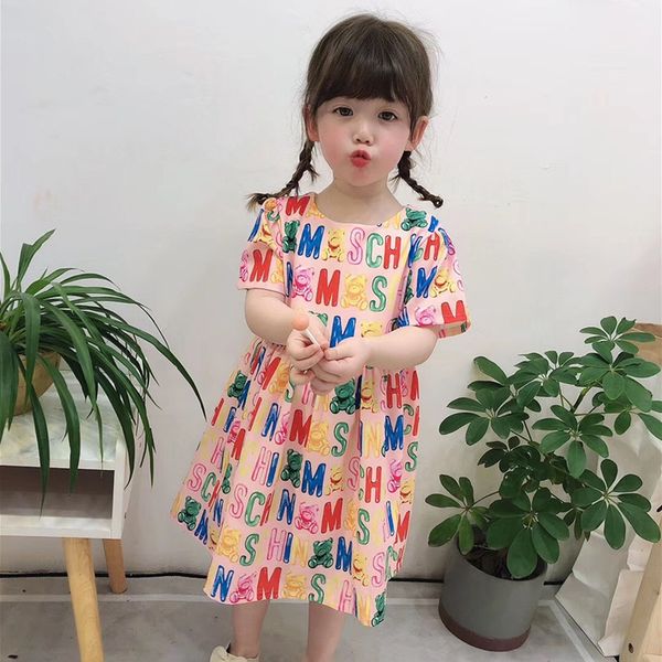 

2020 fashion summer girl party dress pink&white princess dress high-grade children dresses cute letter dresses for girl kids, Red;yellow