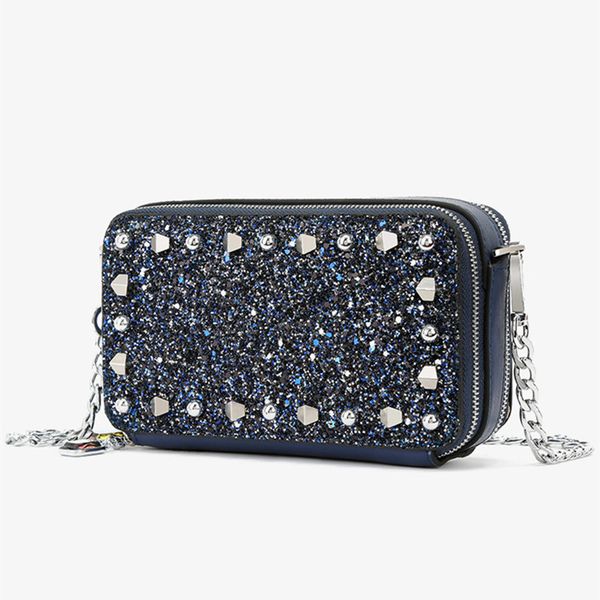 

genuine leather women bag women's bag new sequin chain women's leather one shoulder slant straddle holding