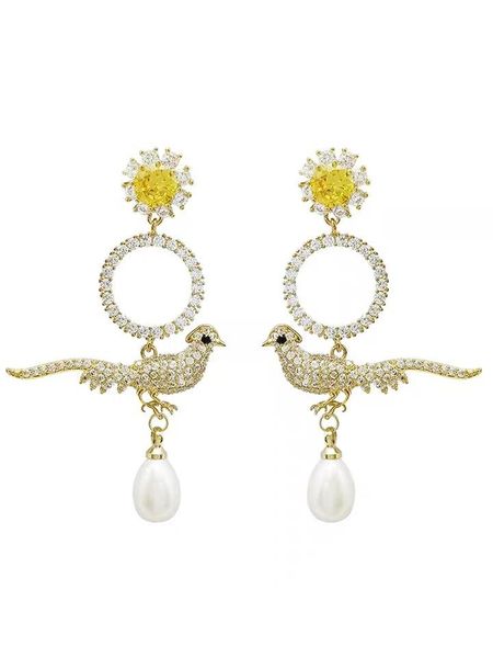 

925 серебряная игла супер-блестящий циркон птица серьги темперамент цветка перлы способа кольца серьги, Silver