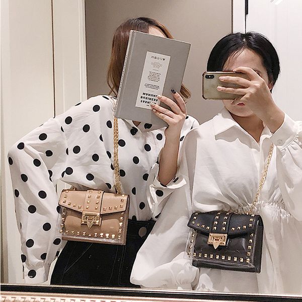 

small clear brand designer woman2020 new fashion messenger bag chains shoulder bag female rivets transparent square pu handbag