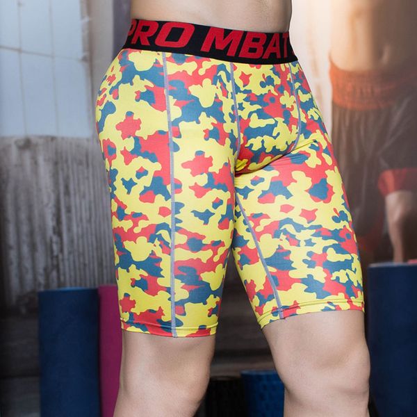 

male running shorts men quick dry training fitness compression gym shorts mens short fitness tight camouflage pants, Black;blue