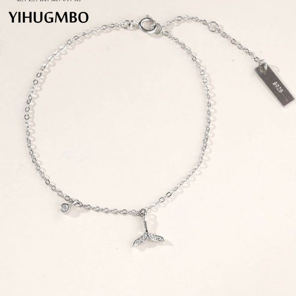 

yihugmbo 100% 925 sterling silver charm bracelets women cubic zirconia fishtail wedding bracelets anklets elegant gift wholesale, Black