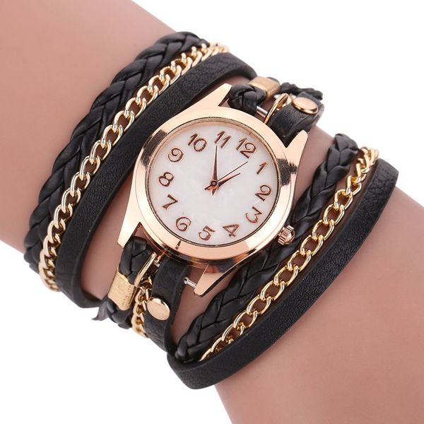

multi-layered women vintage clock quartz leather braided wind wrap wrist watch fashion bracelet watch, Slivery;brown