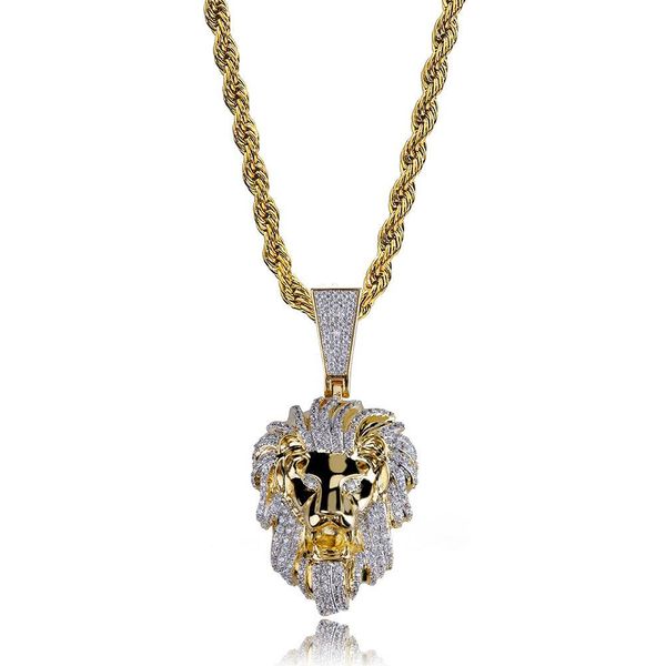 

designer necklace jewelry luxury glaring zircon paved 18k gold plated copper lion head men women hip hop necklaces, Silver