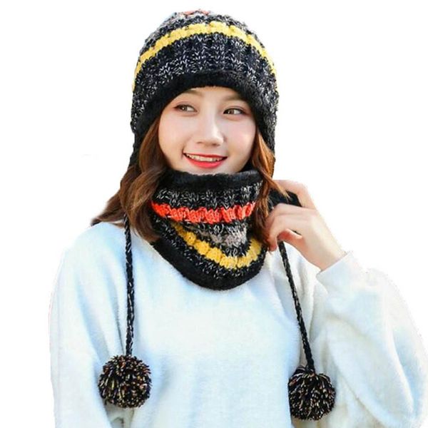 

2018 fashion female winter hats wool knitted hat women scarf caps warm winter hats for girls skullies beanies for women, Blue;gray