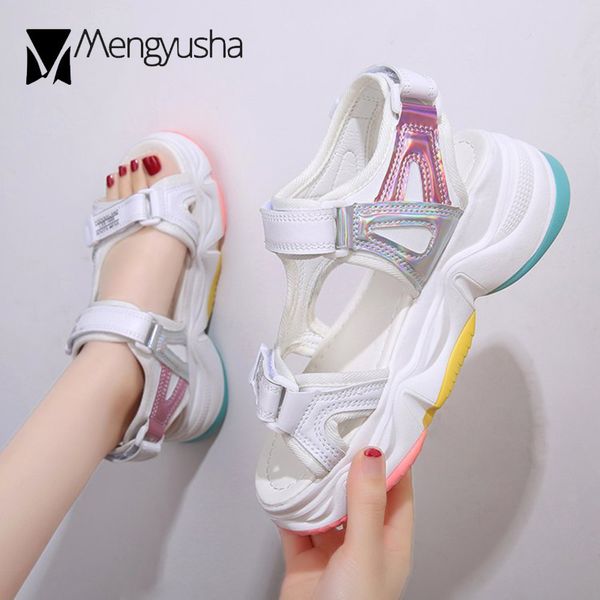 

sandals student mixed color hook&loop gladiator women summer elevated sneake shoes woman rainbow sole platform sandalias 2021, Black
