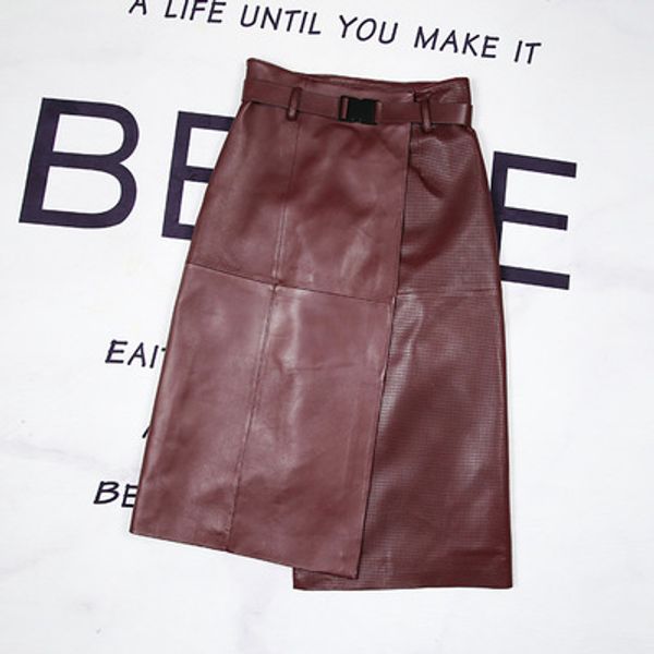 

2020 women spring genuine real sheep leather skirt e26, Black
