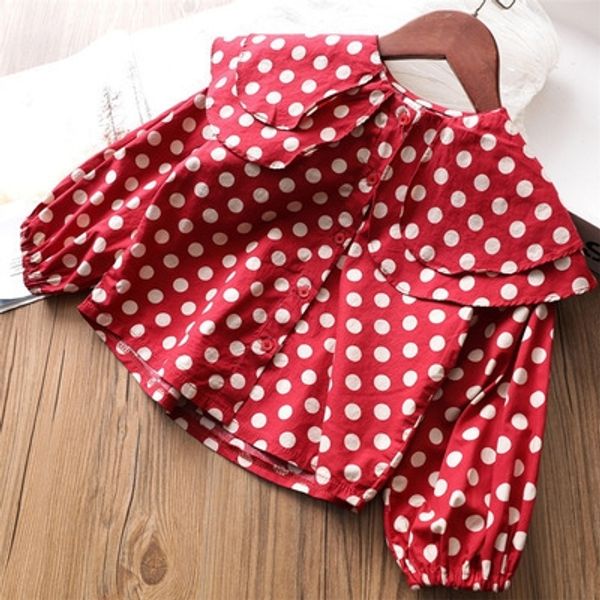 

2019 girl polka dot shirt little girl big lapel long sleeve all-match shirt 53107, White;black