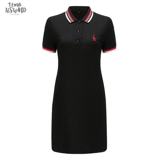 

2020 giraffe polyester brand summer dress solid color women dress short sleeved long style polo women dress female, Black;gray