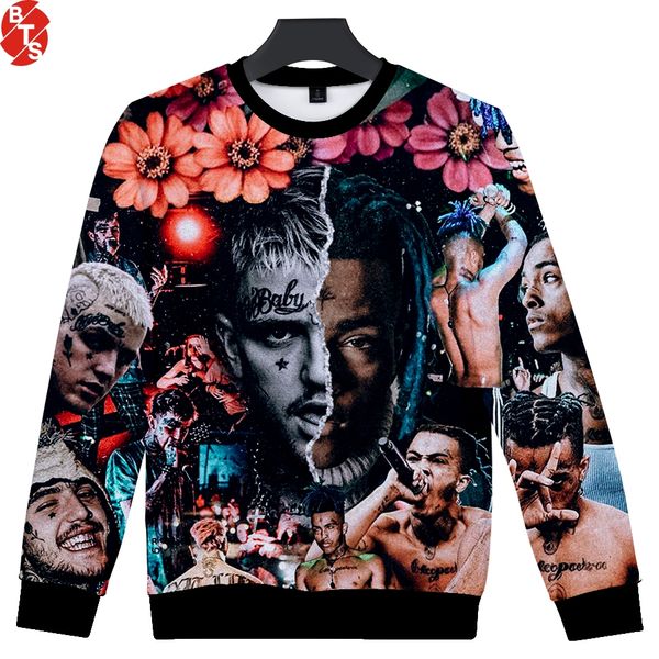 

xxxtentacion and lilpeep famous rappers 2018 hip hop sweatshirt women/men long sleeve o-neck sweatshirts trendy 3d print clothes, Black