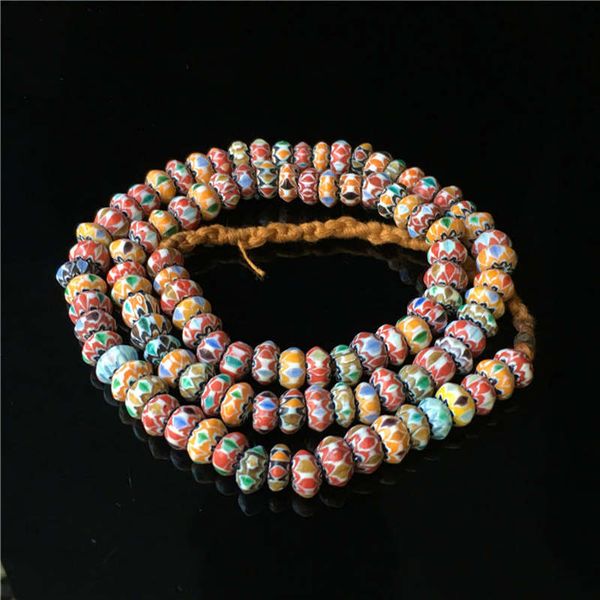 

tsb0003 nepal handmade acient glass colorful rainbow disk beads strand 8-9mm tibet colorful glass beaded necklace, Silver