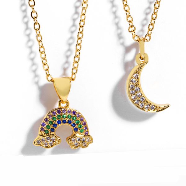 

радуга луна choker ожерелье женщина циркон браслеты 18k позолоченных ювелирные изделия нового дизайн мода кулон ожерелье подарки для девочек, Silver