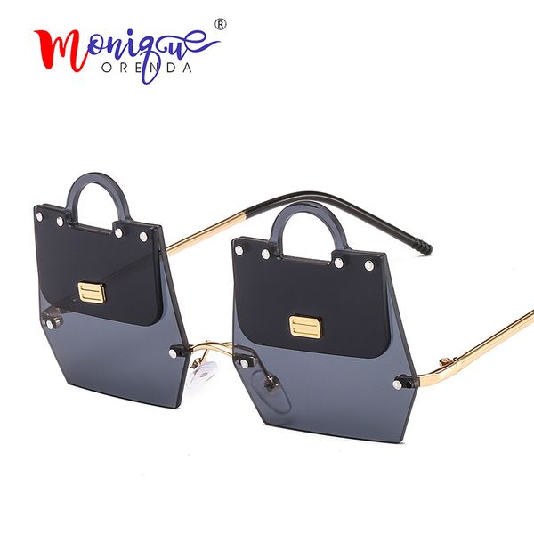 

2019 new trend handbag shape sunglasses women irregular metal frame cool modern rimless fashion sun glasses uv400, White;black