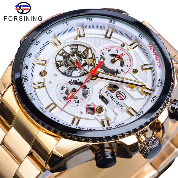 

forsining golden automatic watch men date function mechanical watches relogio masculino steel wristwatches waterproof male clock, Slivery;brown
