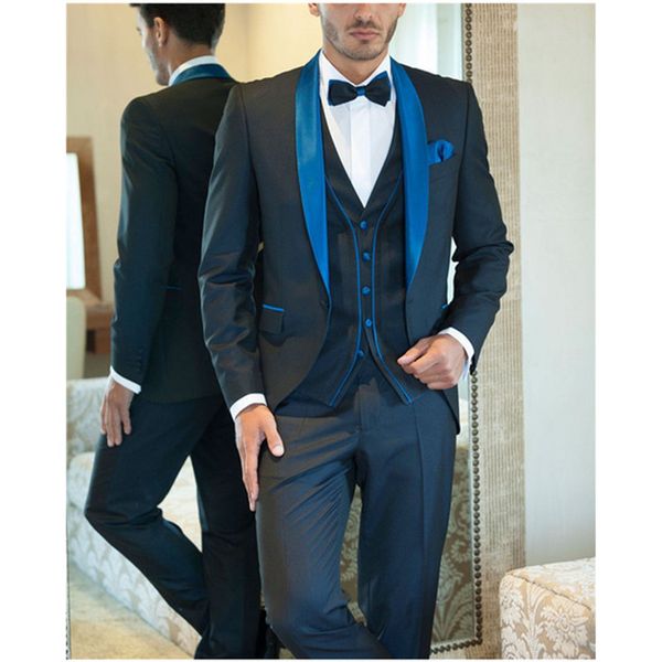 

italian mens suits blue wedding tuxedos jacket+pants+vest groom tuxedos men's wedding suit prom party costume homme, White;black