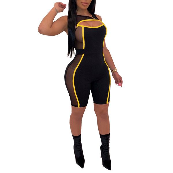 

ladies jumpsuits women contrast color patchwork romper fashion clubwear hollow fitness playsuit s~2xl overalls, Black;white