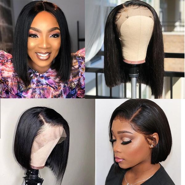 

short bob wigs 8-14 inch pre-plucked bob lace front wigs unprocessed brazilian straight bob wigs for black women 13x4, Black;brown