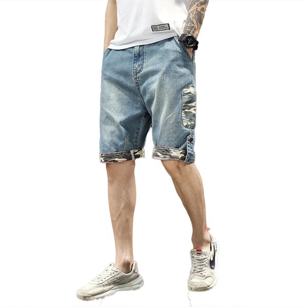 

мода шорты лос hombres джинсы сыпучие fit denim заплатки серый zipper брюки casual male summer stretch hommes джинсы для мужчин, Blue