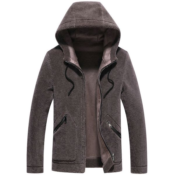 

granular wool fur coat 2019 autumn and winter new men's jacket hooded casual jacket double-faced short men's clothing, Black;brown