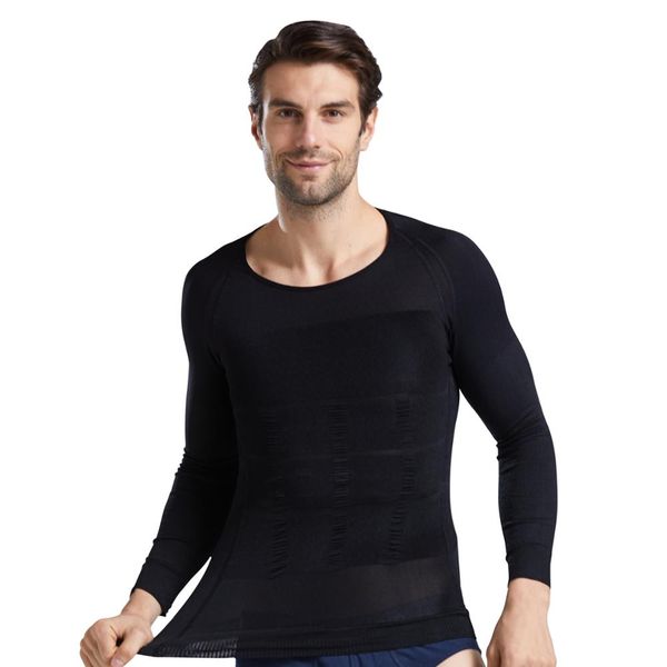

2019 slim n lift body shaper mens body shaper slimming shirt compression vest elastic slim shapewear, Black;brown