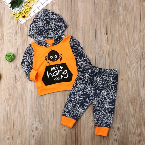 

toddler baby boys halloween clothes spider hooded pants leggings outfits 1-6y, White