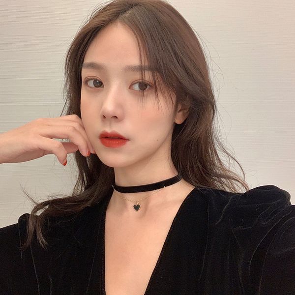 

chokers vintage velvet choker necklace 2021 korea personality sweet heart pendant clavicle chain collar for women jewelry party, Golden;silver