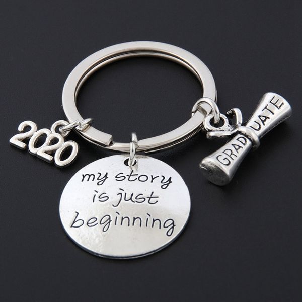 

2020 simple keychain man my story is just beginning keychain bags bog/girl zin alloy silver color keyring pendant accessories