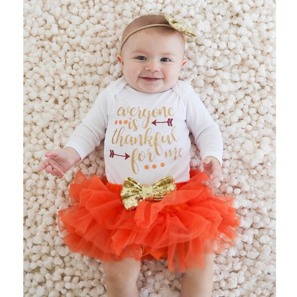 Toddler Infant Baby Girl Letter Thankgiving Romper Tops+Tutu Skirts Outfits Set
