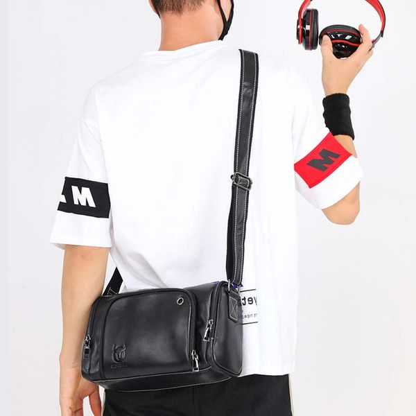 

bullcaptain retro genuine leather men's crossbody bags for travel messenger shoulder bag male large capacity fitness sports bag