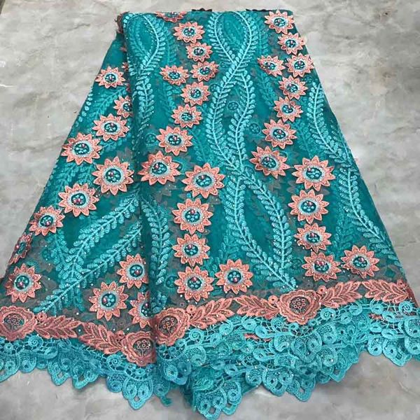 

french nigerian lace fabrics tulle african laces fabric blue lace embroidered with bead mesh fabric for party dress, Pink;blue