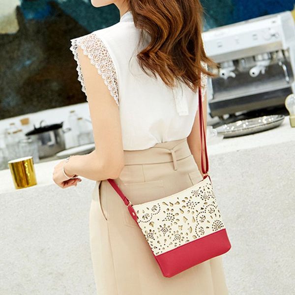

women fashion leather shoulder bag hollow pattern crossbody tote satchel purse f42a
