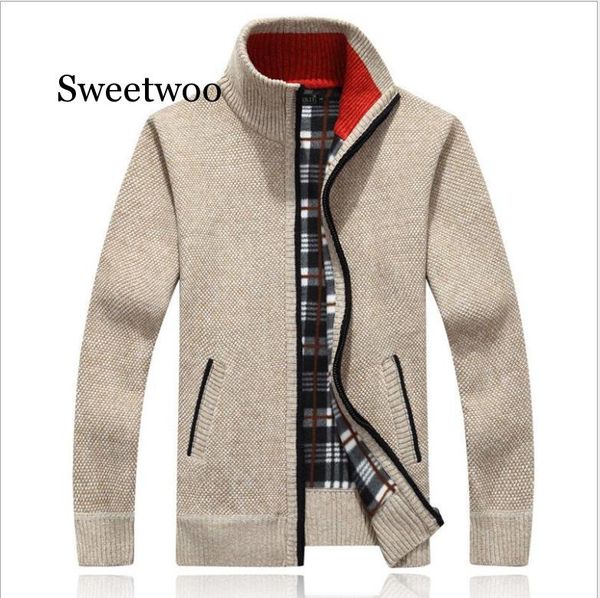 

2020 new men fleece sweater autumn winter warm cashmere dress slim fat wool zipper casual fashion men knitted coat plus size 3xl, White;black