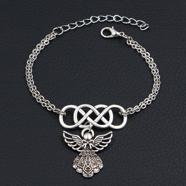 

2019 new bohemian handmade double infinity love wing guardian angel pendant bracelet bangles women men link chain diy jewelry christmas gift, Golden;silver