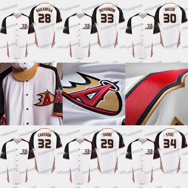 

29 devin shore 2019 anaheim ducks crossover jani hakanpaa 34 sam steel jakob silfverberg jacob larsson ryan miller baseball jersey, Blue;black