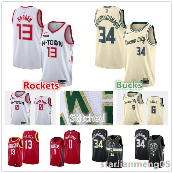 

men milwaukee bucks nba jersey 34 giannis antetokounmpo houston rockets 13 james harden 0 russell westbrook basketball jerseys, Black;red