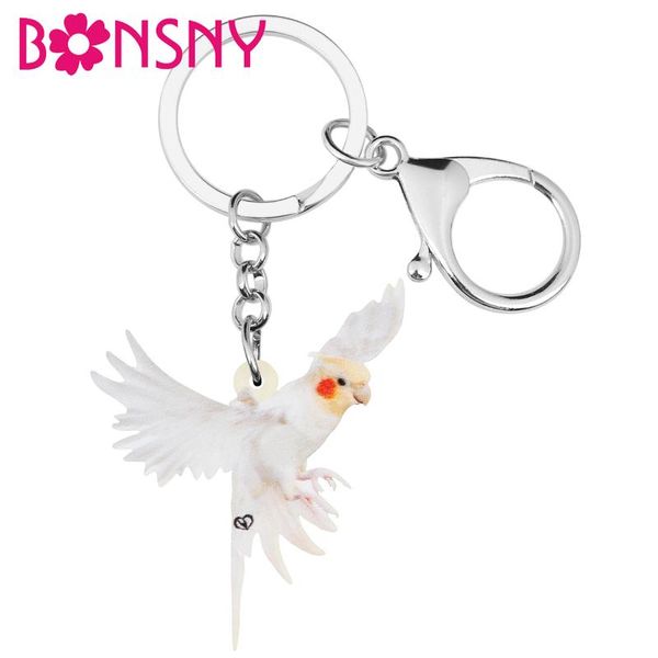 

acrylic white parrot cockatiel keychains big bird animal keyring jewelry for women girls novelty party gifts accessories, Silver