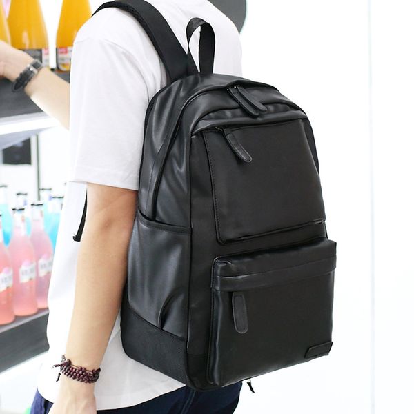 

new casual men's korean backpack travel backpack pu soft leather college style college student bag computer bag