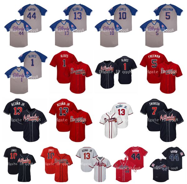 

Atlanta ronald acuna jr brave jer ey 1 ozzie albie 7 dan by wan on 5 freddie freeman 10 chipper jone 44 hank aaron red blue ba eball, Blue;black