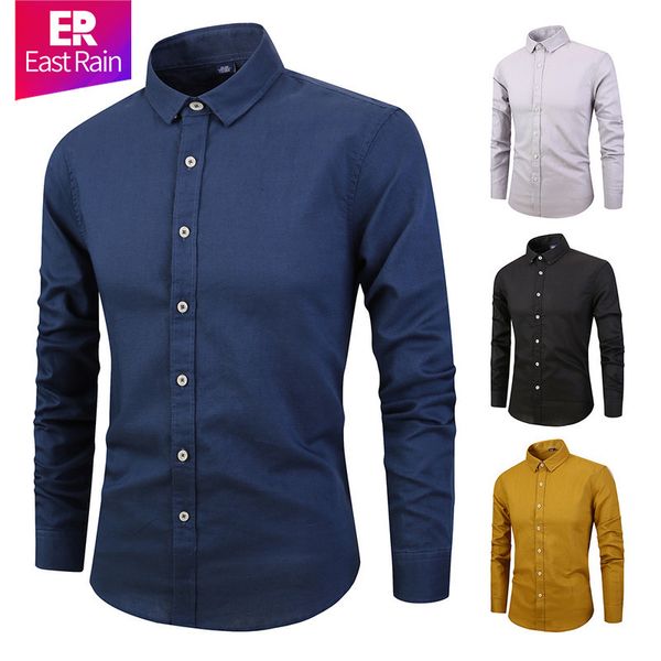 

mens designer cotton and long sleeve slim solid color linen shirt, White;black