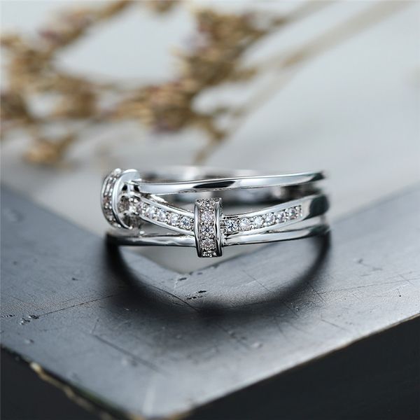 

cute female geometric crystal party ring vintage 925 silver love engagement ring elegant promise wedding rings for women, Slivery;golden