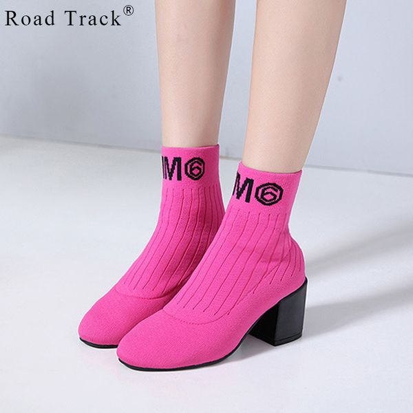 

road track winter women ankle boots round toe high heels hoof heels slip -on ladies shoes fashion boot female 2018 xwc2417-5, Black