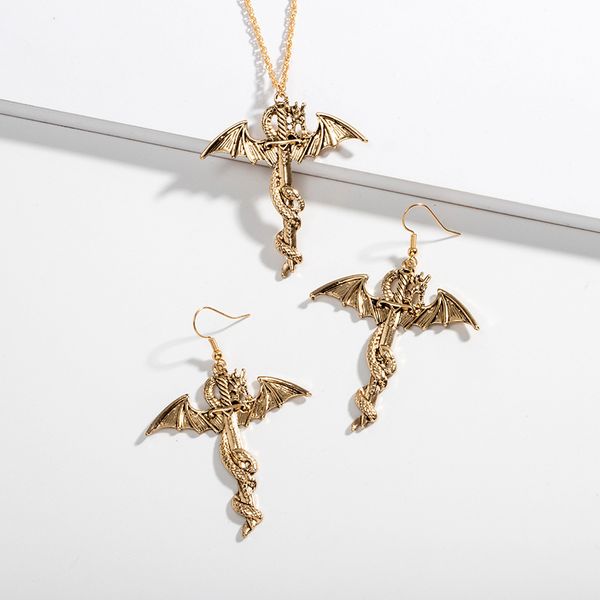 

luokey creative exaggerated darkness dragon earrings women men fashion punk pterosaur dangle drop earrings hip hop jewelry gifts, Silver